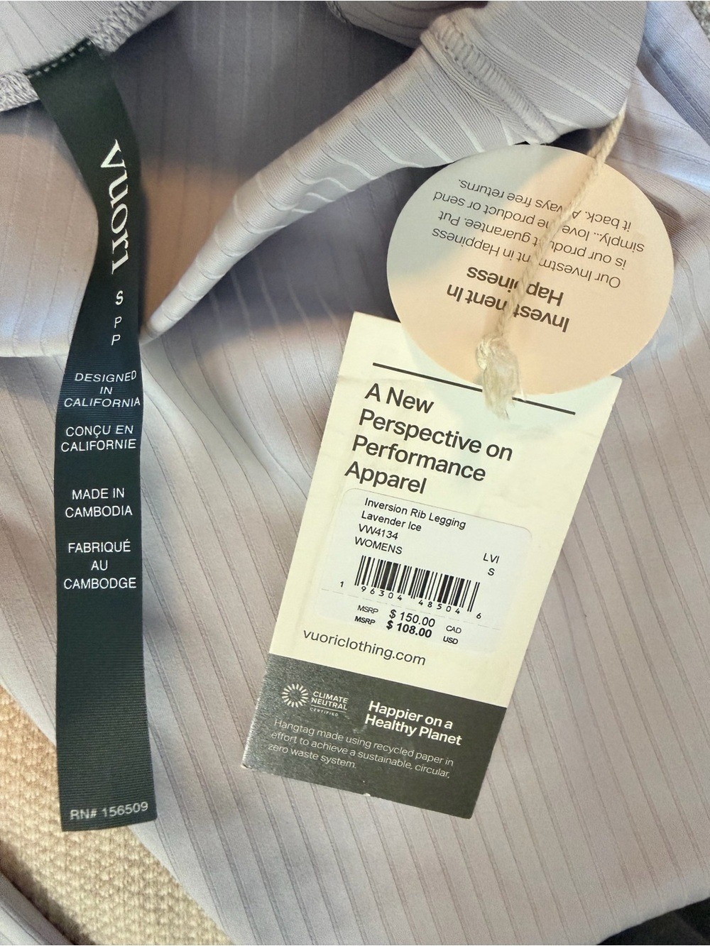 NWT Vuori Inversion Rib Legging Lavender Ice S High Rise Yoga VW4134 - Picture 2 of 12